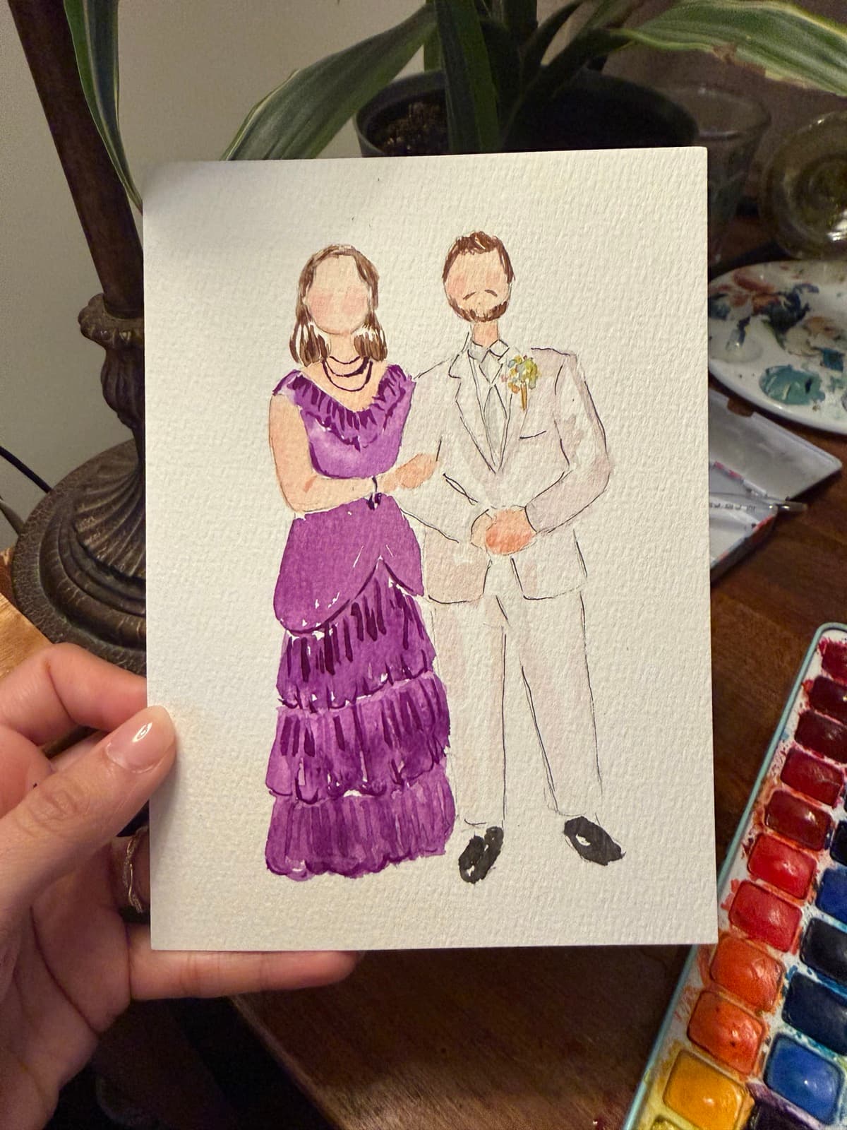Watercolor wedding scene