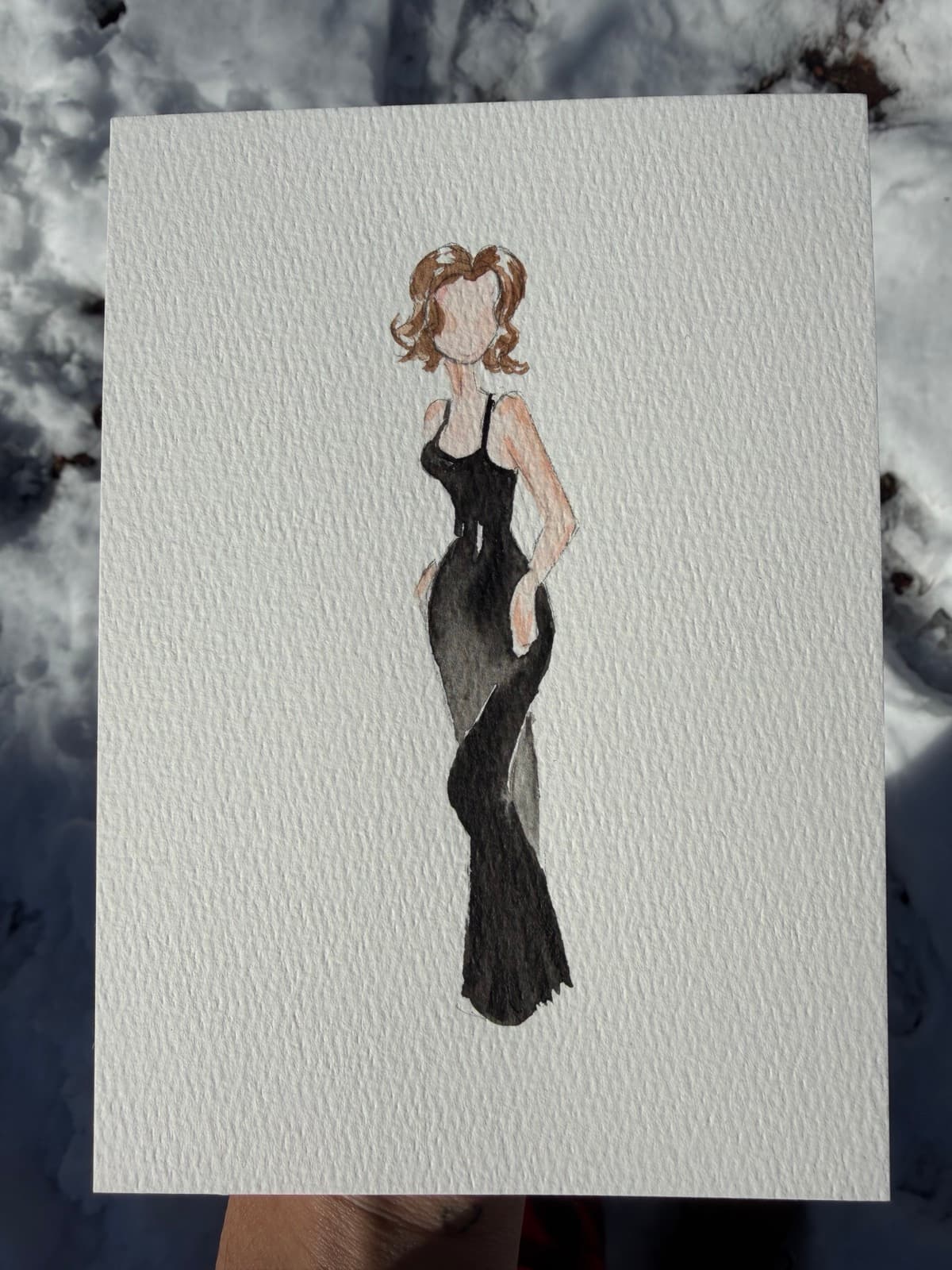 Watercolor portrait with snow background
