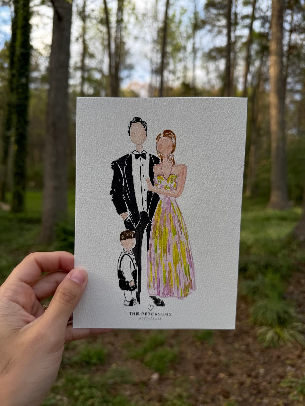 Watercolor portrait with tree background